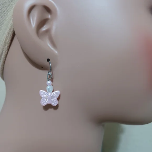 Delicate Pink Butterfly Earrings - Picture 5 of 5